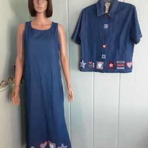 Koret City Blues #416 Vintage Women's Set Dress and Jacket Sz M Blue Denim